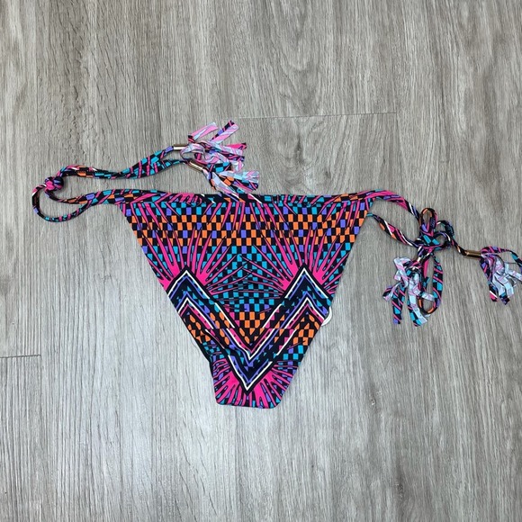 Tart Collections Women's Black Multi 80's Graphic Tie Side Bikini Bottoms sz XS - Picture 2 of 4